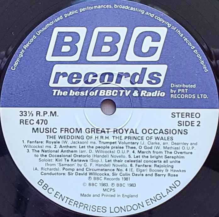 REC 470 Music from great royal occasions Various from the BBC records and Tapes library Label